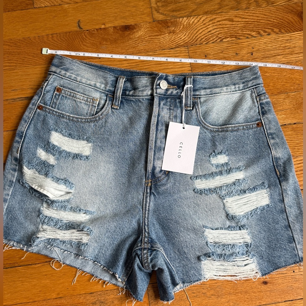 NWT - CELLO Blue Distressed Jean Shorts